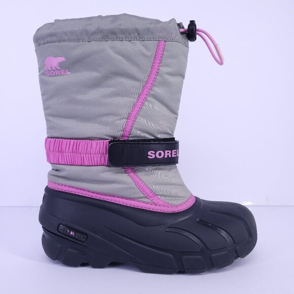 Sorel Flurry Youth Winter Snow Boots Gray Pink Black NY1965-061 Size 3 - Picture 1 of 16